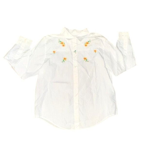 Cabin Creek Tops - White Cabin Creek Embroidered Floral Button-Up Shirt XL Long Sleeves Cotton Blen